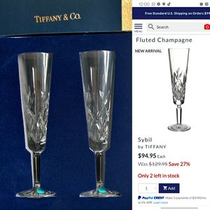 Tiffany and Co Cybil Champagne Flutes NEW in Box
